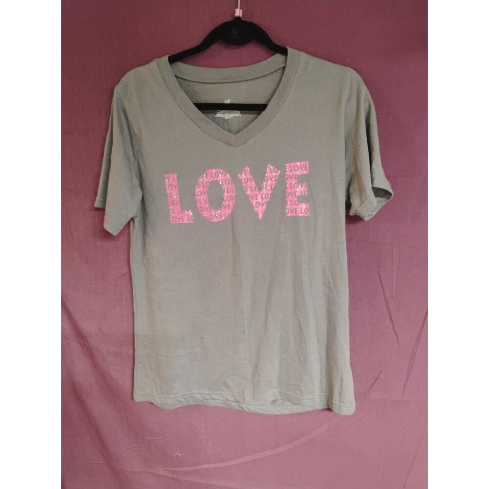 Bobbie Brooks sleepwear Top Tee Medium Grey Love Sparkle